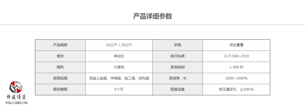 恒建博京单组份聚氨酯灌浆液参数